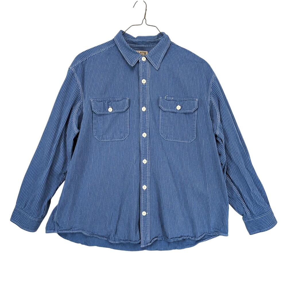 Duluth Trading Men's 2XL Heavy Cotton Blue Striped‎ Button Up Shirt, LS Western